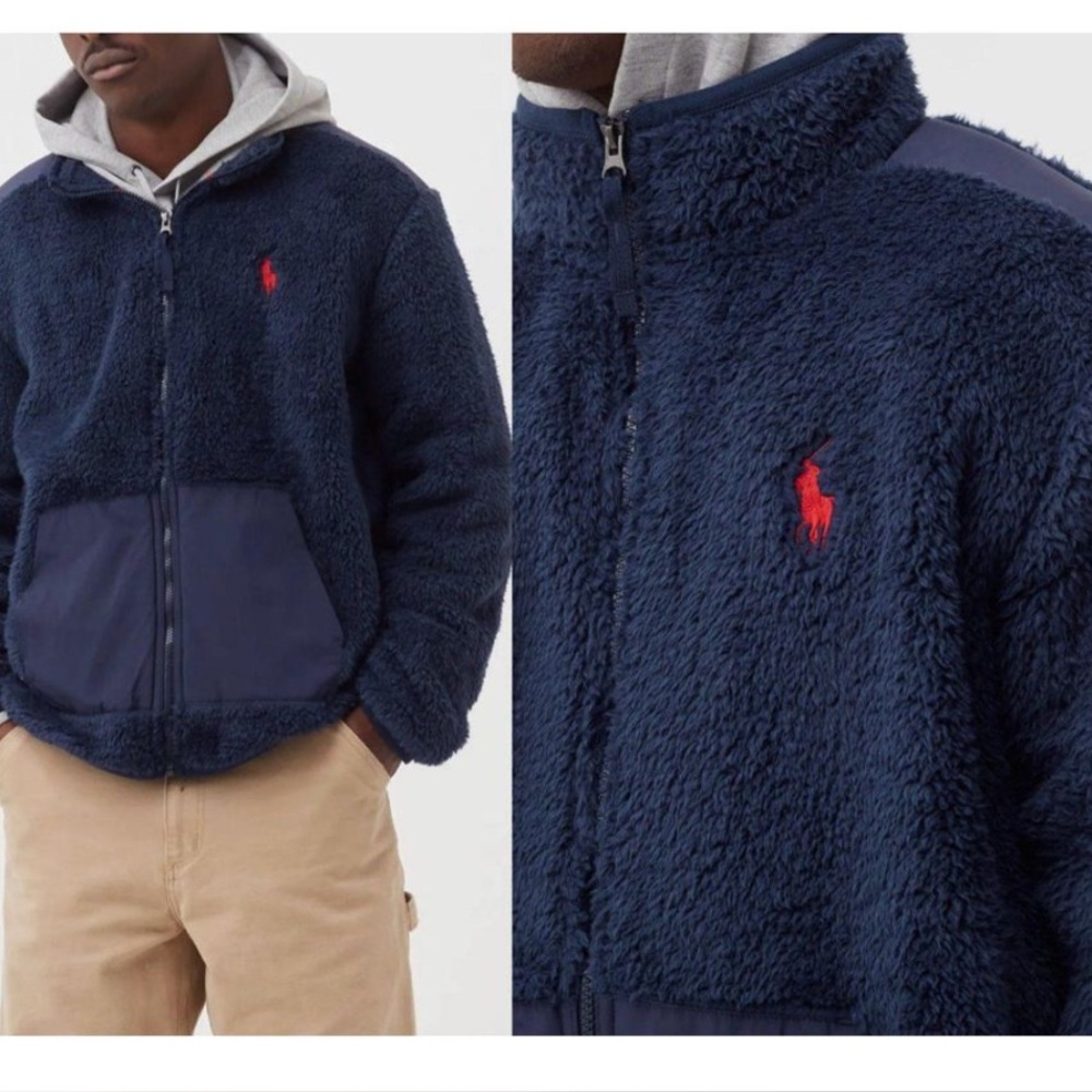 POLO RALPH LAUREN vintage big pony furry fleece full zip jacket, size large